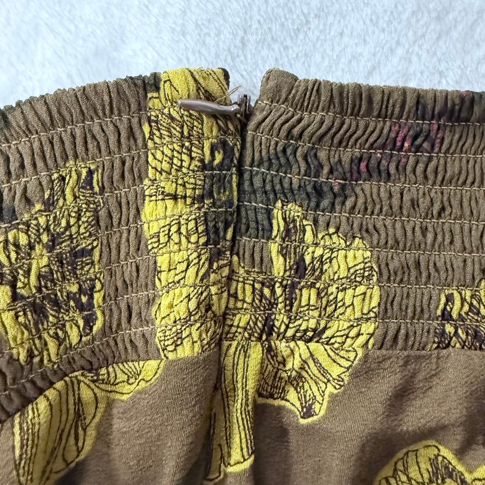 Maeve Anthropologie Terrace Floral Wide Leg Pants Brown Yellow Poppy Smocked 6 - Picture 7 of 9